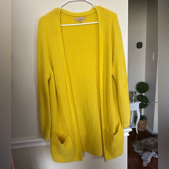 Cozy Open-Front Yellow Cardigan Sweater large Lane tree - Picture 2 of 11